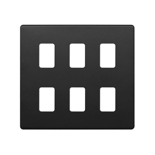 The Camden Collection Matt Black 6 Gang RM Rectangular Module Grid Switch Plate
