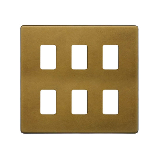 The Belgravia Collection Old Brass 6 Gang RM Rectangular Module Grid Switch Plate