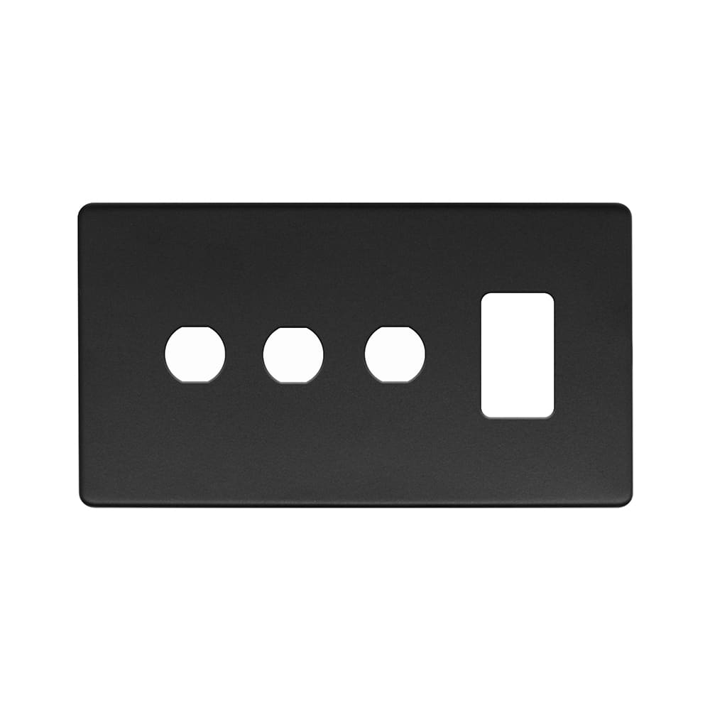 The Camden Collection Matt Black 4 Gang 1RM+3CM Dual Module Grid Switch Plate