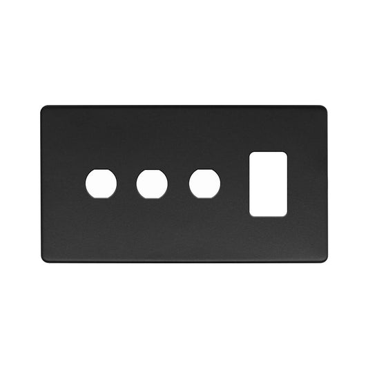 The Camden Collection Matt Black 4 Gang 1RM+3CM Dual Module Grid Switch Plate