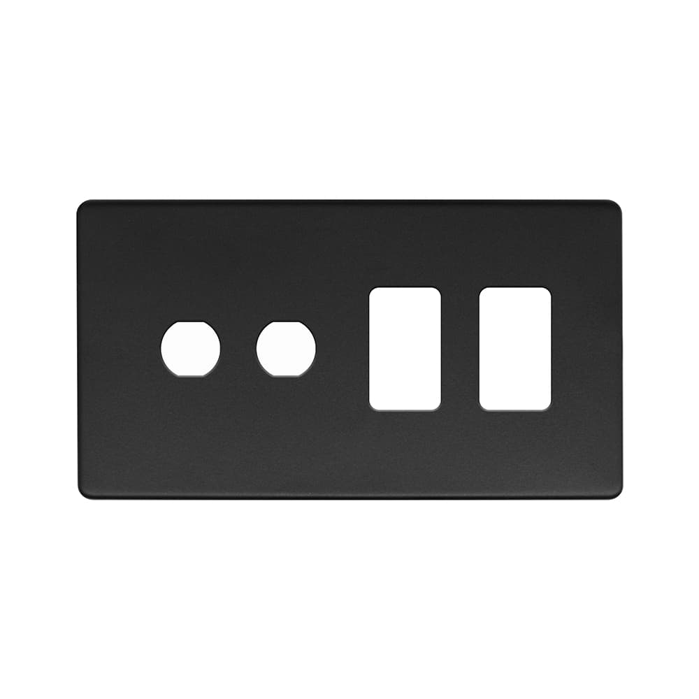 The Camden Collection Matt Black 4 Gang 2RM+2CM Dual Module Grid Switch Plate
