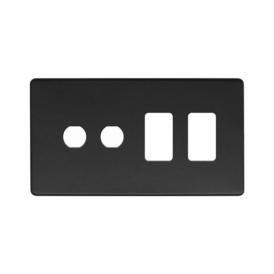 The Camden Collection Matt Black 4 Gang 2RM+2CM Dual Module Grid Switch Plate