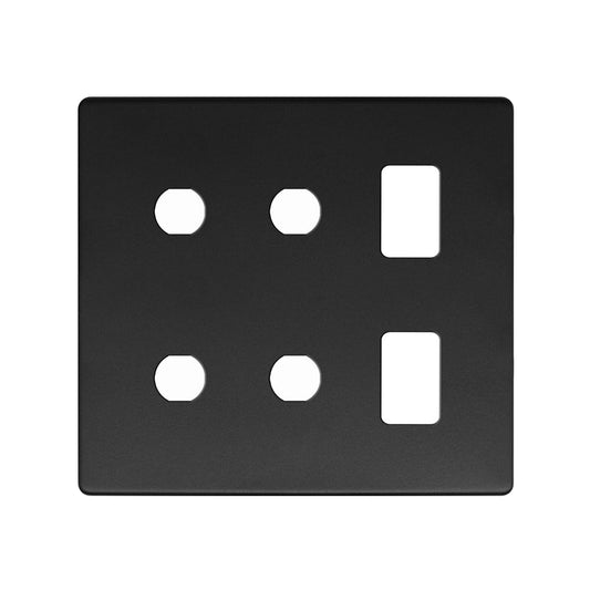 The Camden Collection Matt Black 6 Gang 2RM+4CM Dual Module Grid Switch Plate