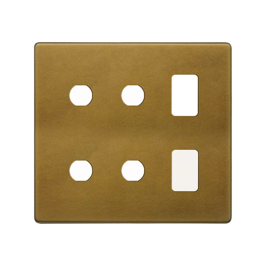The Belgravia Collection Old Brass 6 Gang 2RM+4CM Dual Module Grid Switch Plate