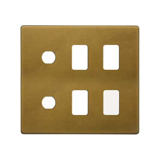 The Belgravia Collection Old Brass 6 Gang 4RM+2CM Dual Module Grid Switch Plate