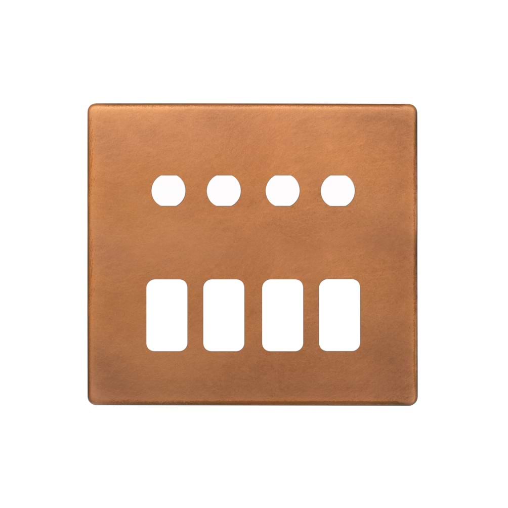 The Chiswick Collection Antique Copper 8 Gang 4RM+4CM Dual Module Grid Switch Plate