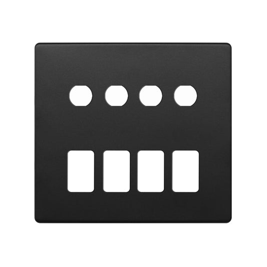 The Camden Collection Matt Black 8 Gang 4RM+4CM Dual Module Grid Switch Plate