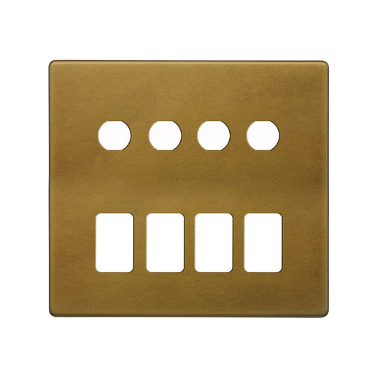 The Belgravia Collection Old Brass 8 Gang 4RM+4CM Dual Module Grid Switch Plate
