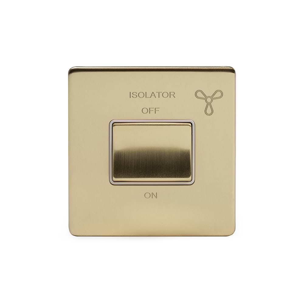 The Savoy Collection Brushed Brass 10A 1 Gang 1 Way 3-Pole Extractor Fan Isolator Switch Wht Ins Screwless