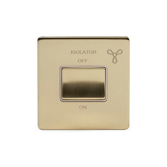 The Savoy Collection Brushed Brass 10A 1 Gang 1 Way 3-Pole Extractor Fan Isolator Switch Wht Ins Screwless