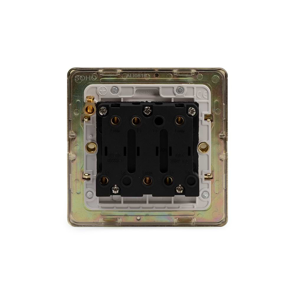 The Savoy Collection Brushed Brass 10A 1 Gang 1 Way 3-Pole Extractor Fan Isolator Switch Wht Ins Screwless