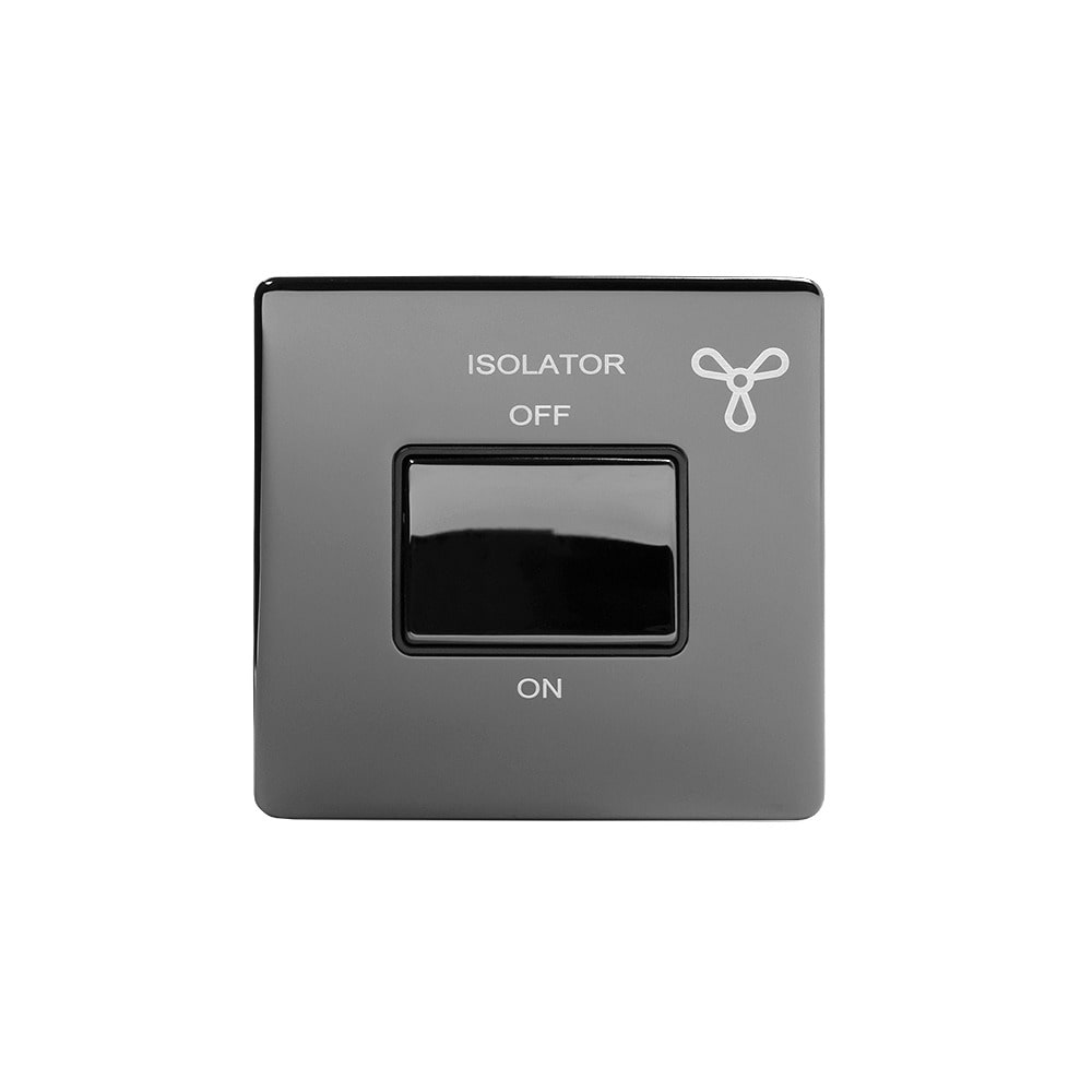 The Connaught Collection Black Nickel Extractor Fan Isolator Switch Black Ins Screwless
