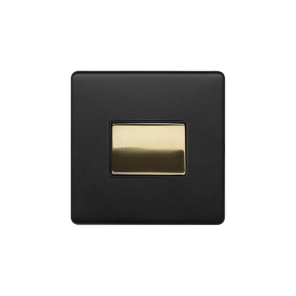 The Camden Collection Matt Black & Brushed Brass 10A 1 Gang 1 Way 3-Pole Fan Isolator Black Insert Screwless