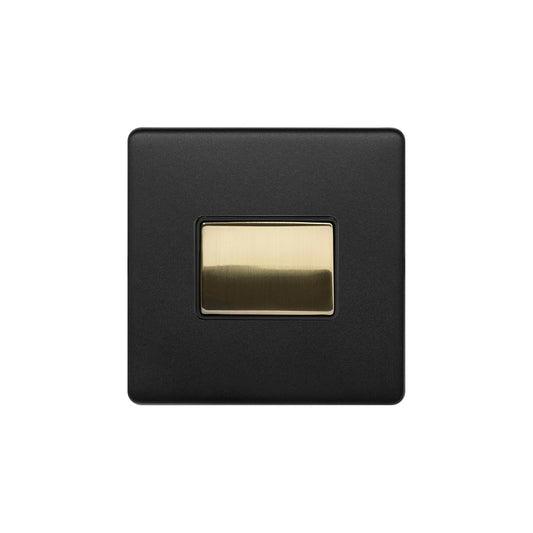 The Camden Collection Matt Black & Brushed Brass 10A 1 Gang 1 Way 3-Pole Fan Isolator Black Insert Screwless