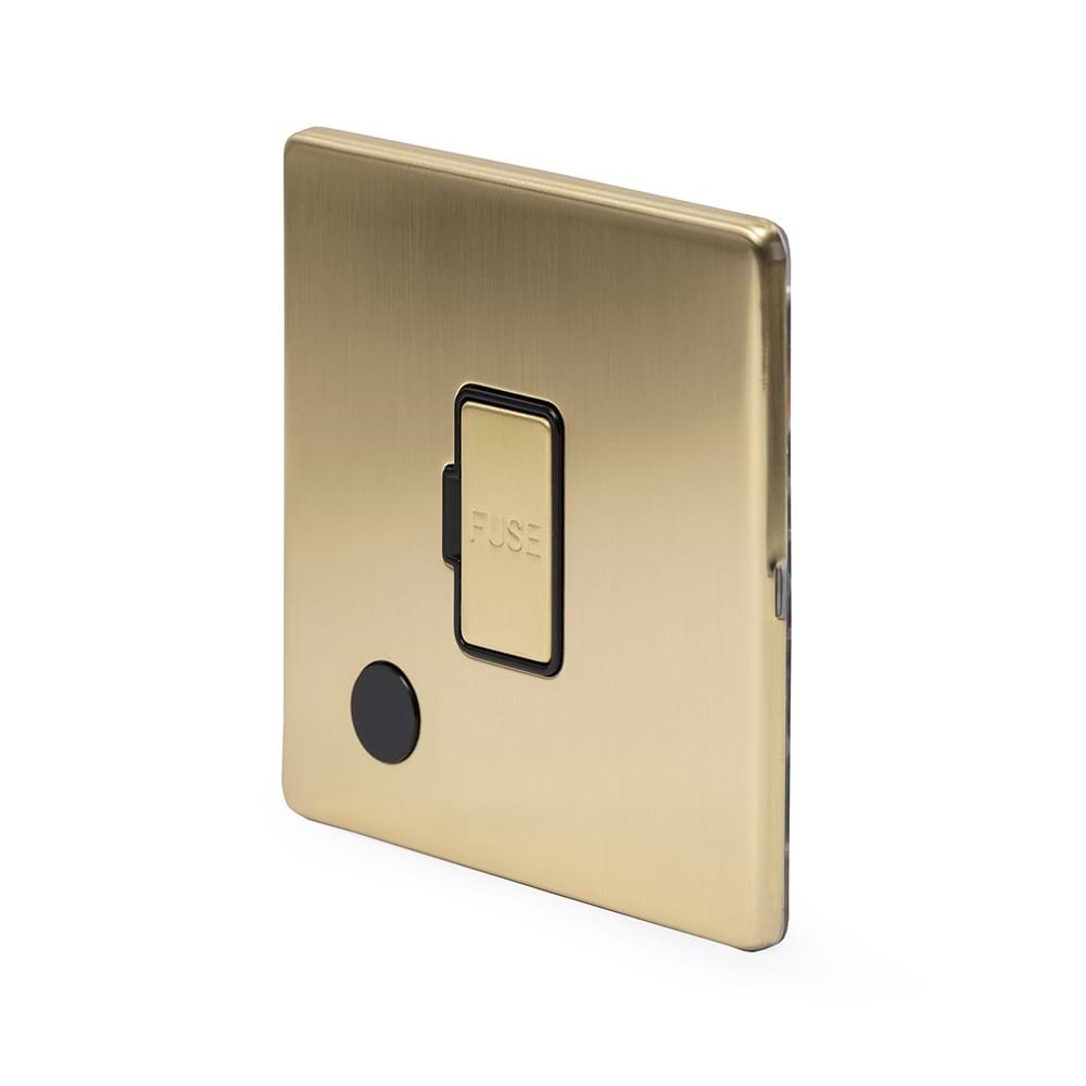 The Savoy Collection Brushed Brass 13A Unswitched Fused Connection Unit (FCU) Flex Outlet Black Insert Screwless