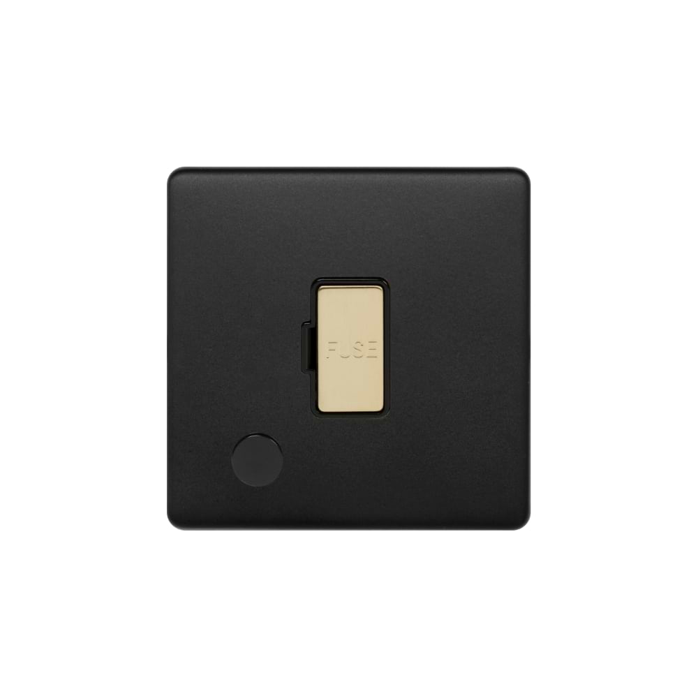 The Camden Collection Matt Black & Brushed Brass 13A Unswitched Flex Outlet Black Insert Screwless