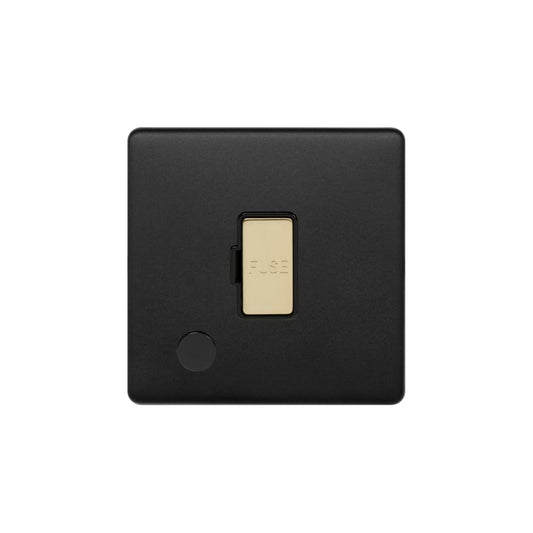The Camden Collection Matt Black & Brushed Brass 13A Unswitched Flex Outlet Black Insert Screwless