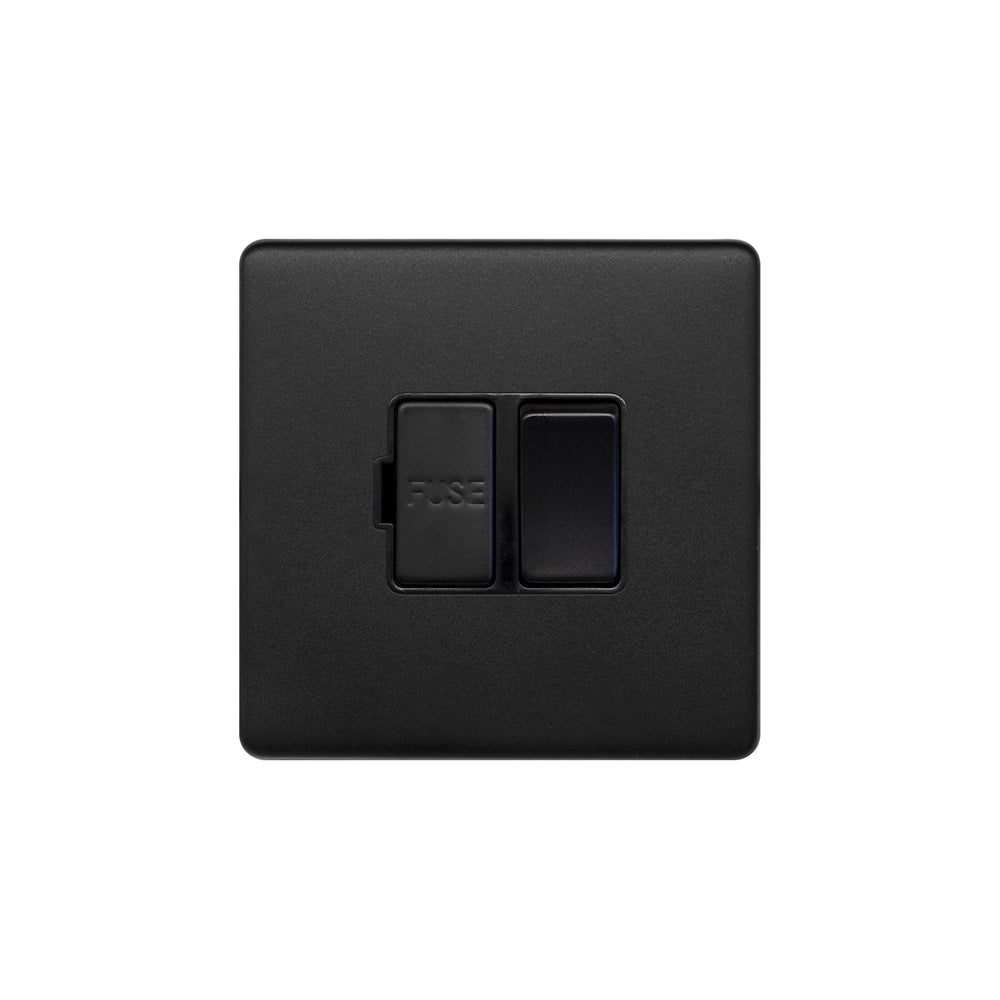 The Camden Collection Matt Black 13A Switched Fused Connection Unit (FCU) Black Insert Screwless