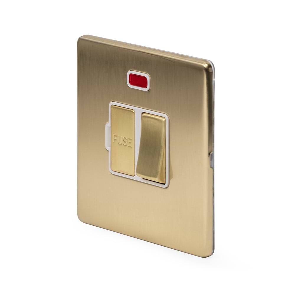 The Savoy Collection Brushed Brass 13A Switched Fused Connection Unit (FCU) With Neon Wht Ins Screwless