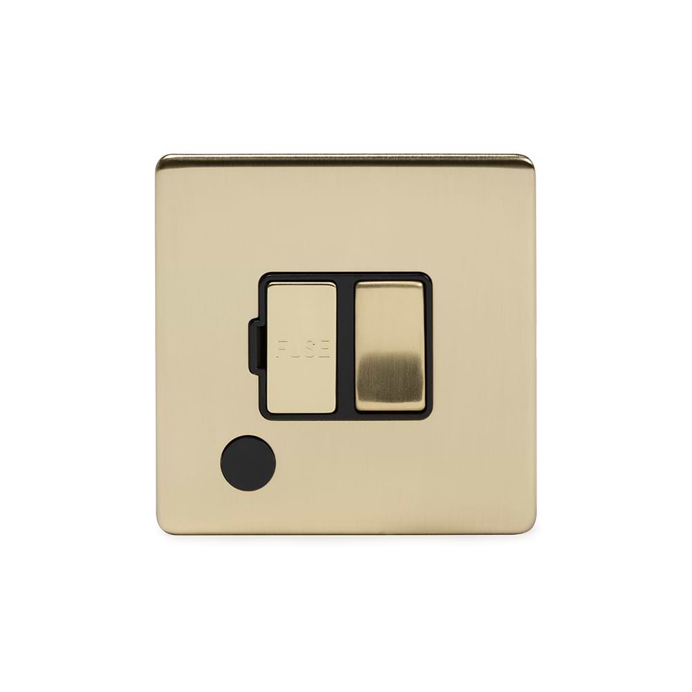 The Savoy Collection Brushed Brass 13A Switched Fused Connection Unit (FCU) Flex Outlet Black Insert Screwless