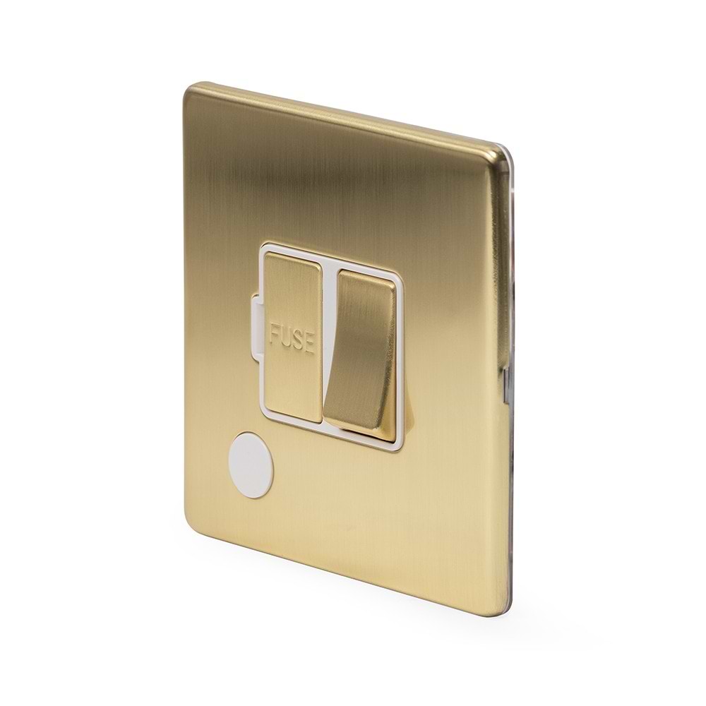 The Savoy Collection Brushed Brass 13A Switched Fused Connection Unit (FCU) Flex Outlet Wht Ins Screwless