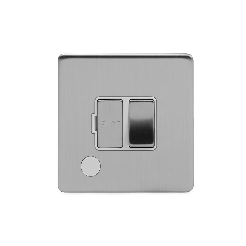 The Lombard Collection Brushed Chrome 13A Switched Fused Connection Unit (FCU) Flex Outlet Wht Ins Screwless