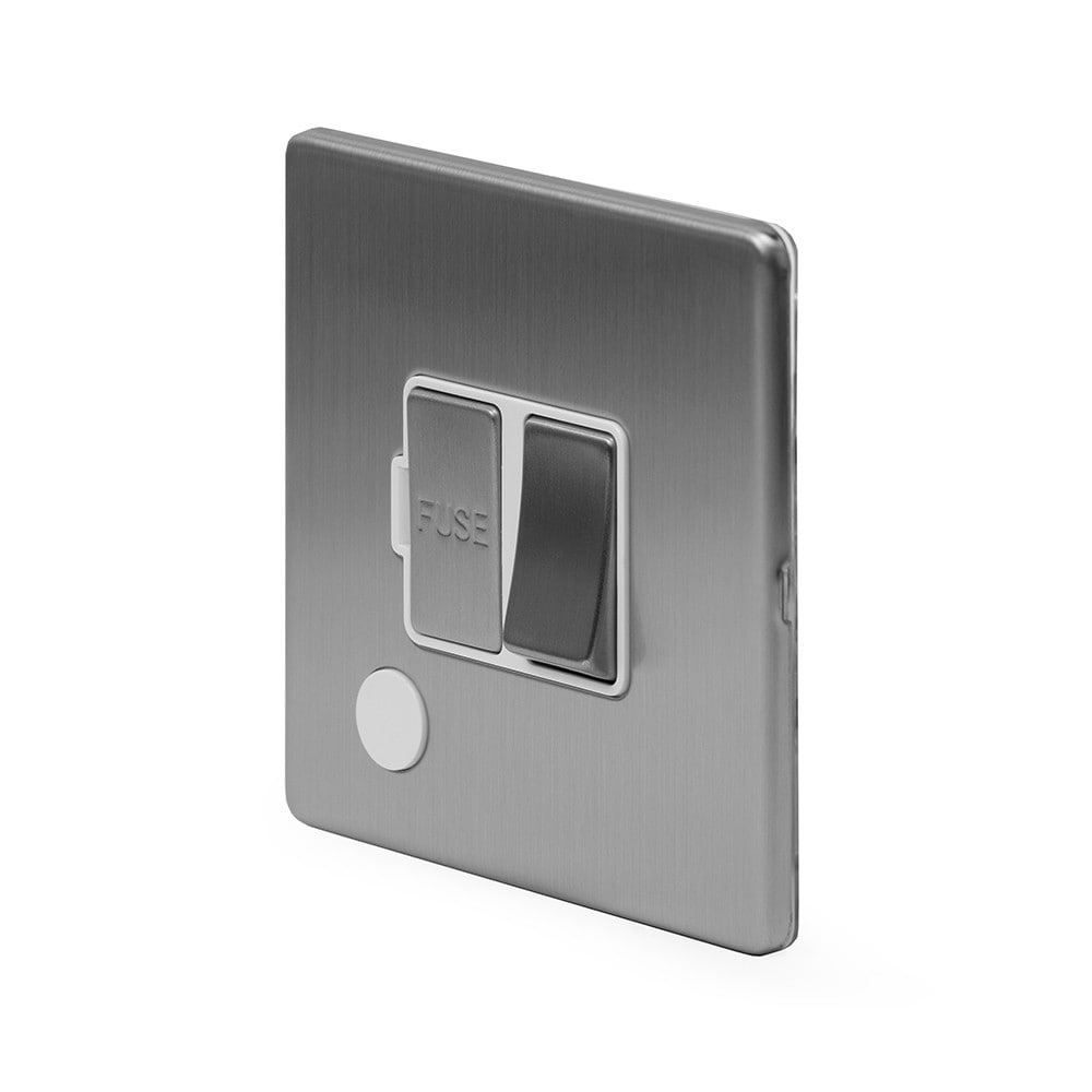 The Lombard Collection Brushed Chrome 13A Switched Fused Connection Unit (FCU) Flex Outlet Wht Ins Screwless