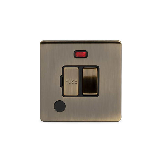 The Charterhouse Collection 13A Switched Fused Connection Unit (FCU) Flex Outlet With Neon Blk Ins Screwless Antique Brass