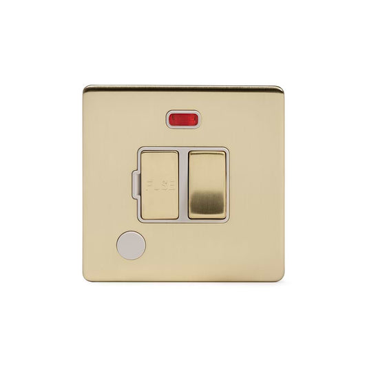 The Savoy Collection Brushed Brass 13A Switched Fused Connection Unit (FCU) Flex Outlet With Neon Wht Ins Screwless