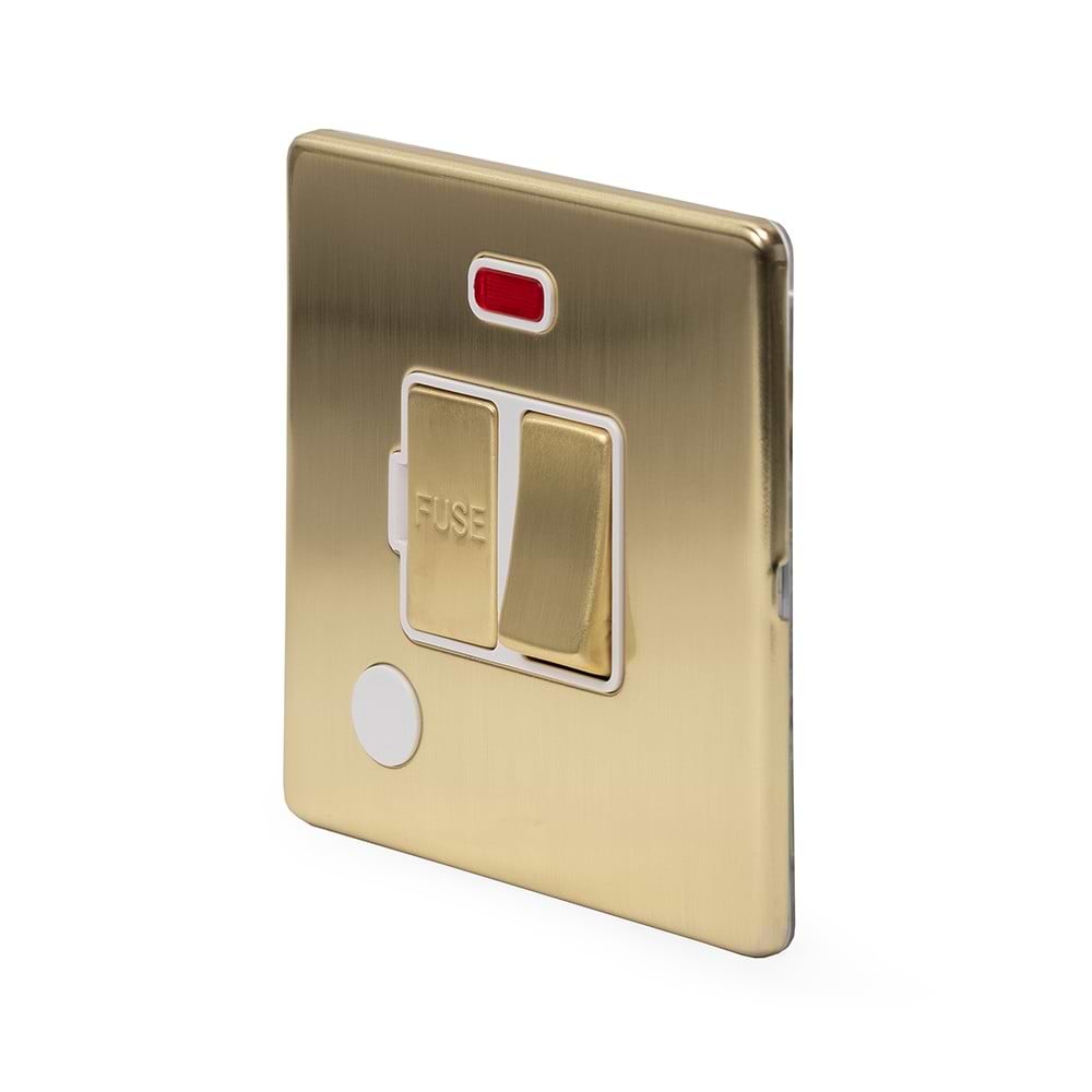 The Savoy Collection Brushed Brass 13A Switched Fused Connection Unit (FCU) Flex Outlet With Neon Wht Ins Screwless