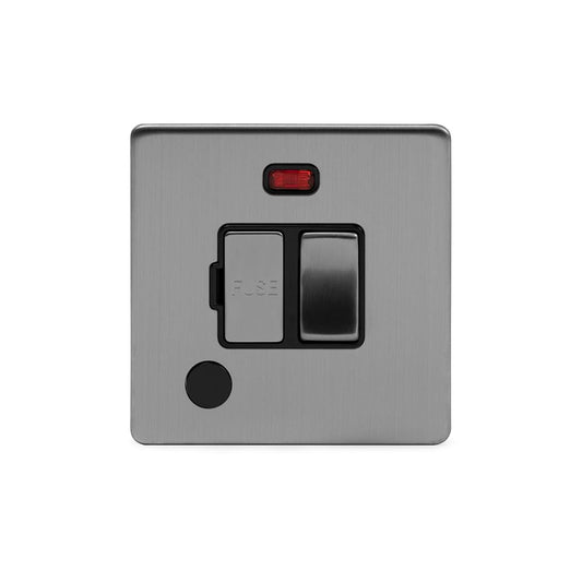 The Lombard Collection Brushed Chrome 13A Switched Fused Connection Unit (FCU) Flex Outlet With Neon Blk Ins Screwless