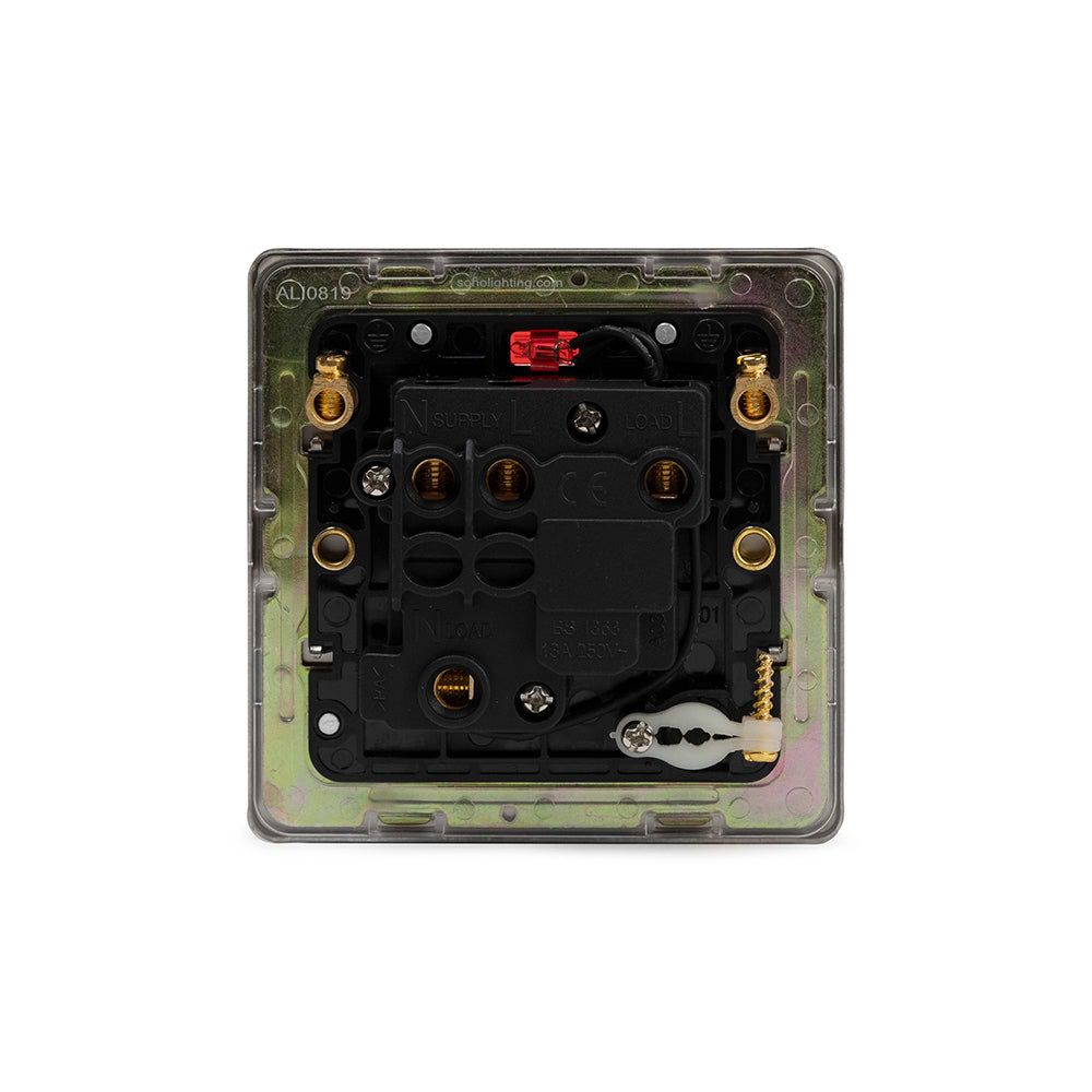 The Lombard Collection Brushed Chrome 13A Switched Fused Connection Unit (FCU) Flex Outlet With Neon Blk Ins Screwless