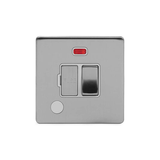 The Lombard Collection Brushed Chrome 13A Switched Fused Connection Unit (FCU) Flex Outlet With Neon Wht Ins Screwless