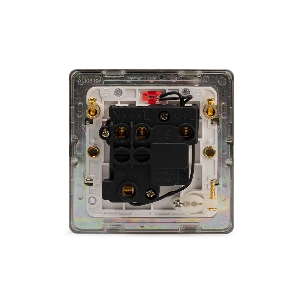 The Lombard Collection Brushed Chrome 13A Switched Fused Connection Unit (FCU) Flex Outlet With Neon Wht Ins Screwless