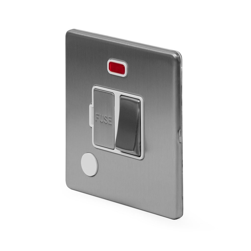 The Lombard Collection Brushed Chrome 13A Switched Fused Connection Unit (FCU) Flex Outlet With Neon Wht Ins Screwless