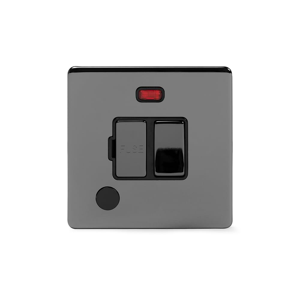 The Connaught Collection Black Nickel 13A Switched Fused Connection Unit (FCU) Flex Outlet With Neon Blk Ins Screwless