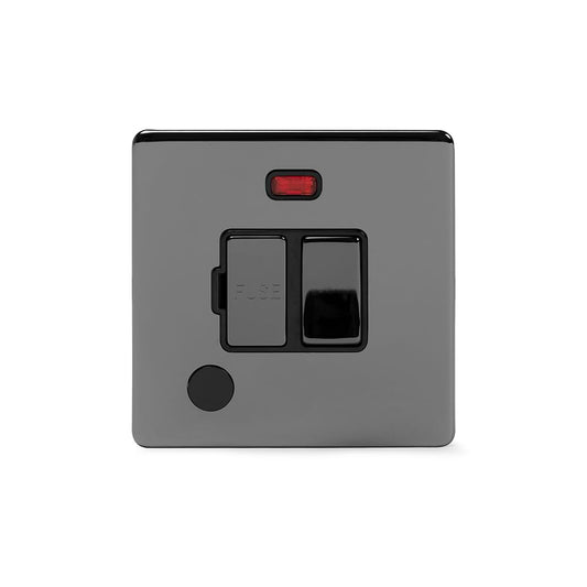 The Connaught Collection Black Nickel 13A Switched Fused Connection Unit (FCU) Flex Outlet With Neon Blk Ins Screwless