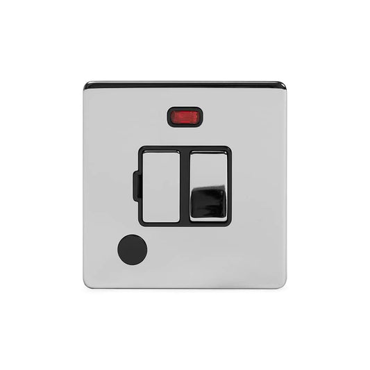 The Finsbury Collection Polished Chrome 13A Switched Fused Connection Unit (FCU) Flex Outlet With Neon Blk Ins Screwless