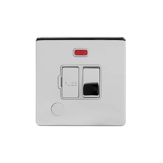The Finsbury Collection Polished Chrome 13A Switched Fused Connection Unit (FCU) Flex Outlet With Neon Wht Ins Screwless
