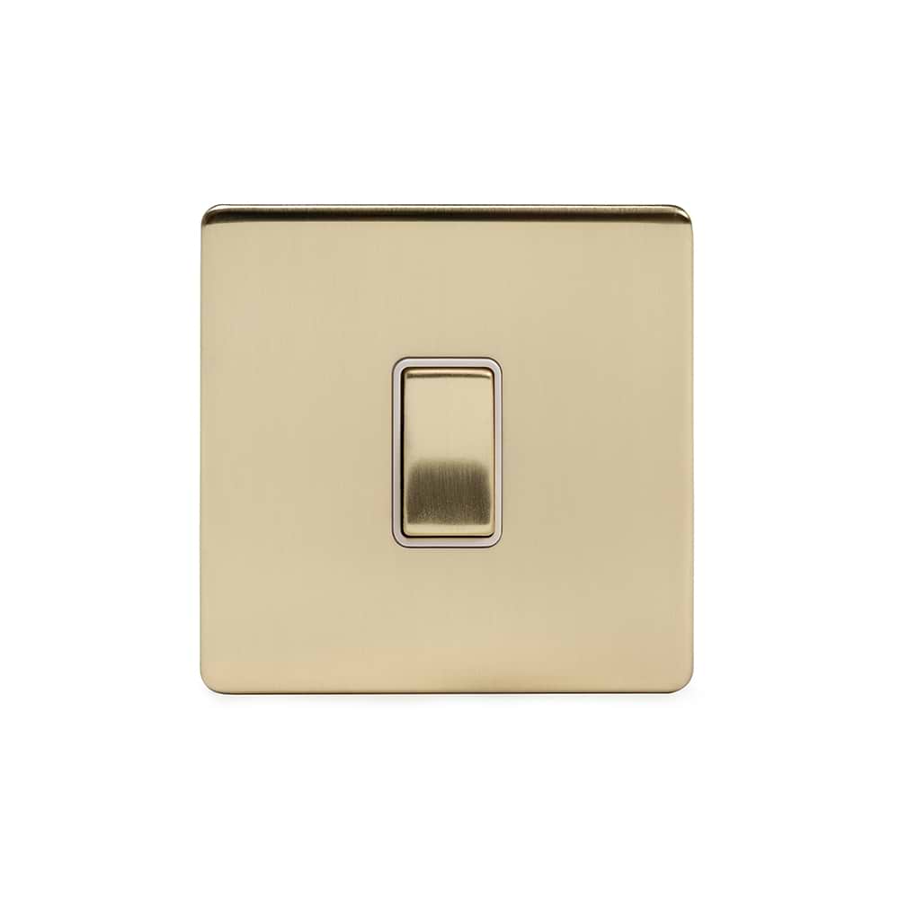 The Savoy Collection Brushed Brass 20A 1 Gang Double Pole Switch Wht Ins Screwless