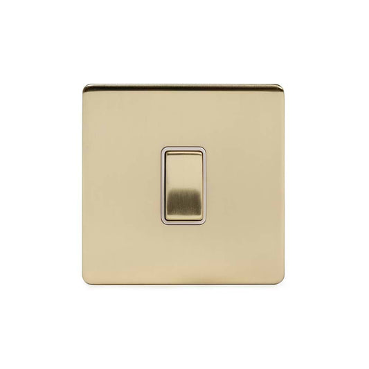 The Savoy Collection Brushed Brass 20A 1 Gang Double Pole Switch Wht Ins Screwless