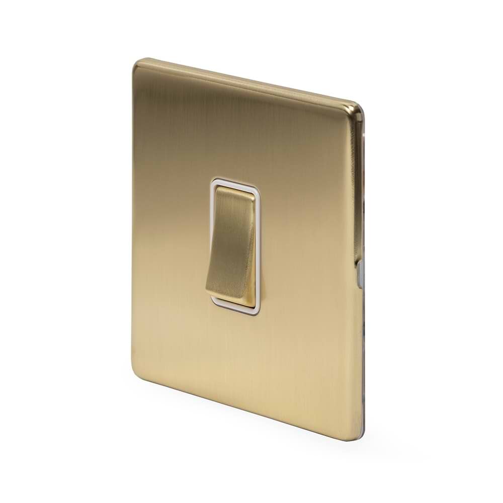 The Savoy Collection Brushed Brass 20A 1 Gang Double Pole Switch Wht Ins Screwless