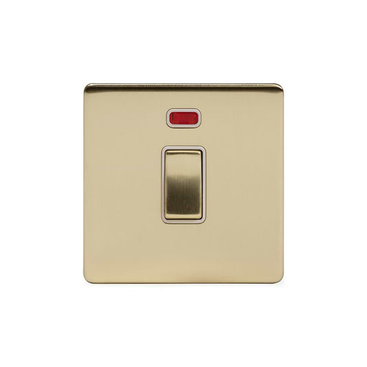 The Savoy Collection Brushed Brass 20A 1 Gang Double Pole Switch With Neon Wht Ins Screwless
