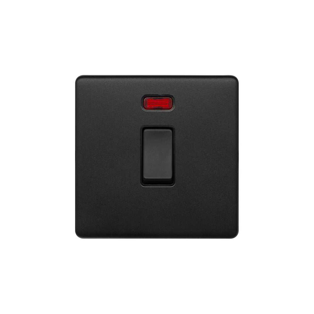 The Camden Collection Matt Black 20A 1 Gang Double Pole Switch With Neon Blk Ins Screwless