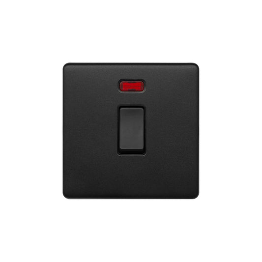The Camden Collection Matt Black 20A 1 Gang Double Pole Switch With Neon Blk Ins Screwless