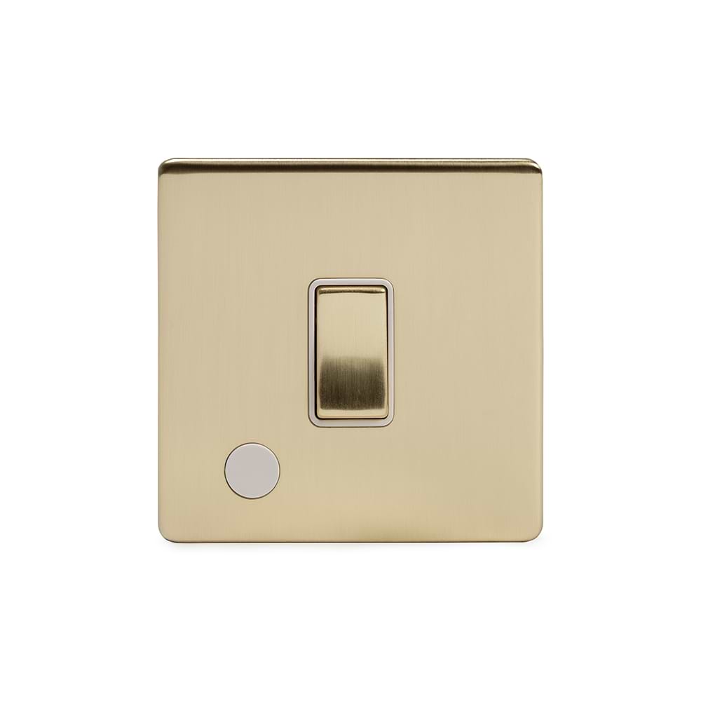 The Savoy Collection Brushed Brass 20A 1 Gang Double Pole Switch Flex Outlet Wht Ins Screwless
