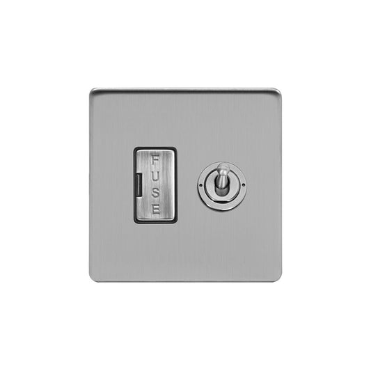 The Lombard Collection Brushed Chrome 13A Toggle Switched Fused Connection Unit (FCU) Black Inserts