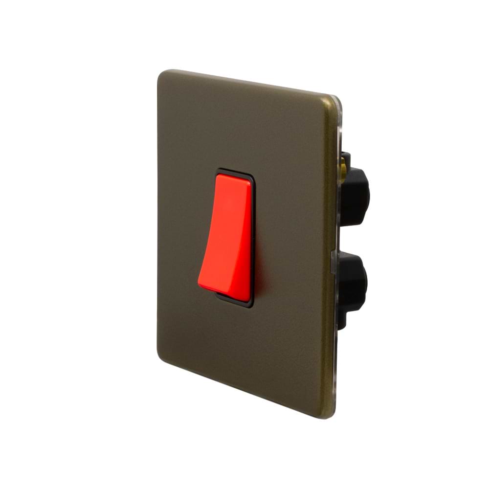 The Eton Collection Bronze 45A 1 Gang Double Pole Switch Sml Plate Screwless