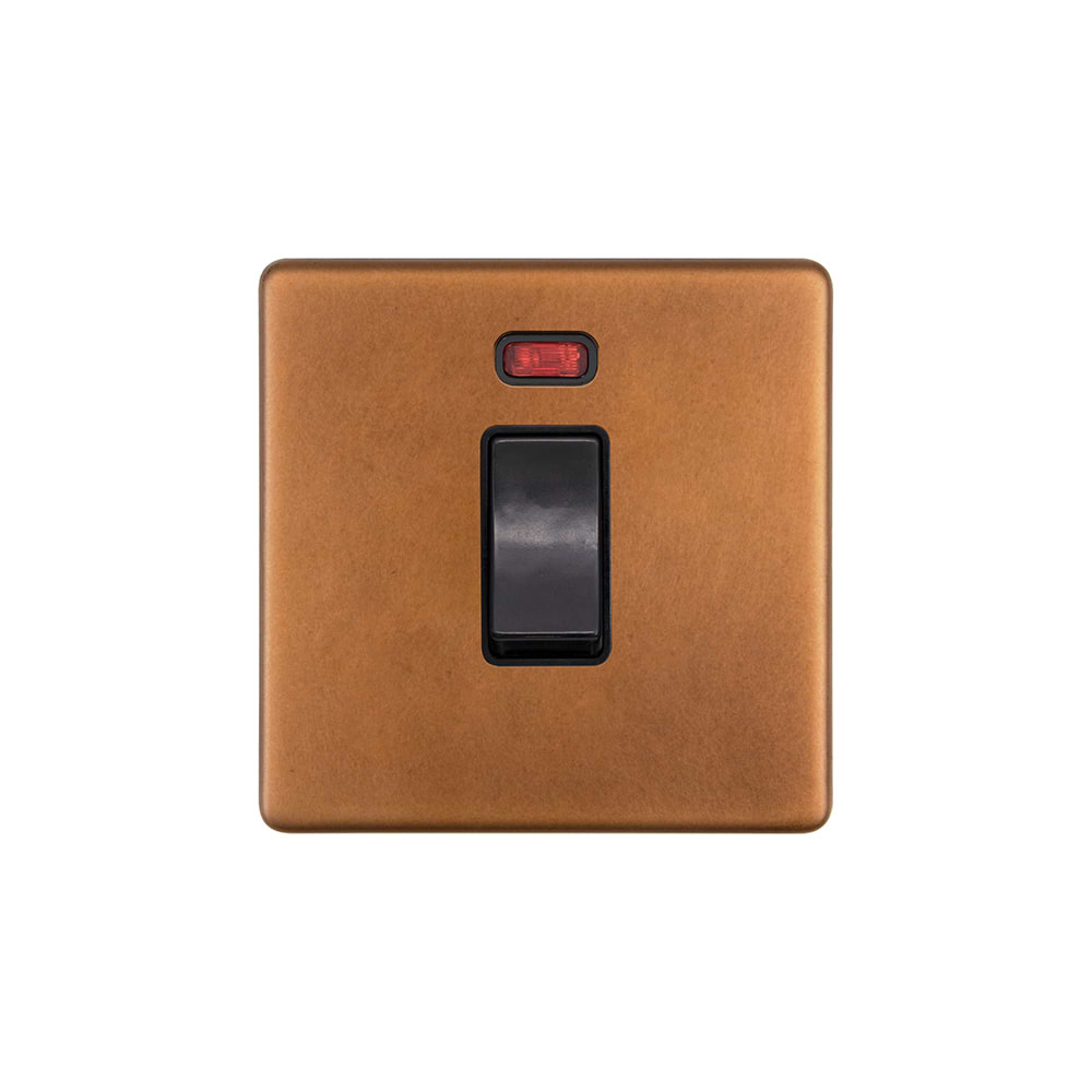 The Chiswick Collection Antique Copper 45A 1 Gang Double Pole Switch with Neon on Single Plate