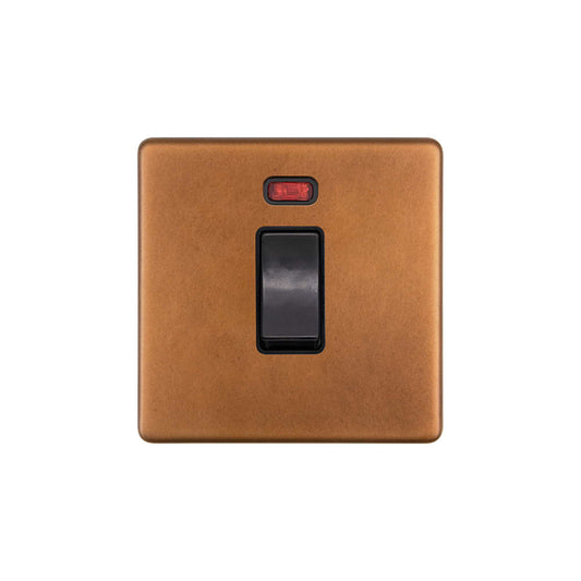 The Chiswick Collection Antique Copper 45A 1 Gang Double Pole Switch with Neon on Single Plate